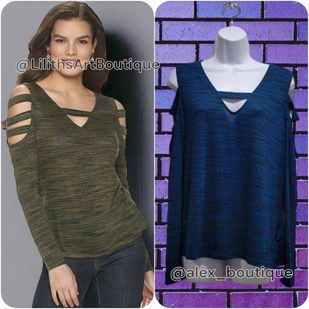 Rock & Republic Cutout Cold Shoulder Long Sleeve Top(K007)-Size XL for W…